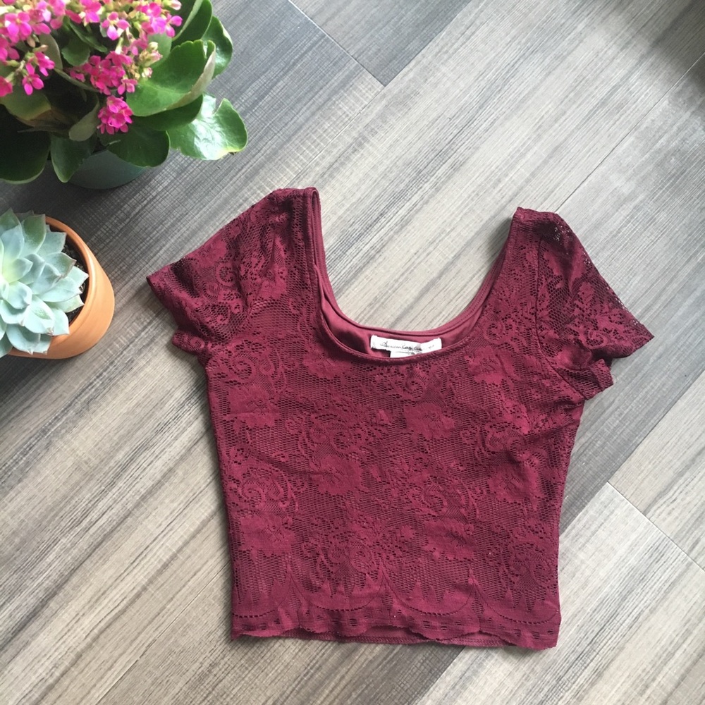American Rag Wine-Colored Lace Crop Top
